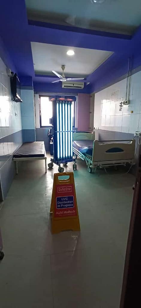 Inside Tier 2 pvt room trichy COVID warrior uvc disinfectant bot
